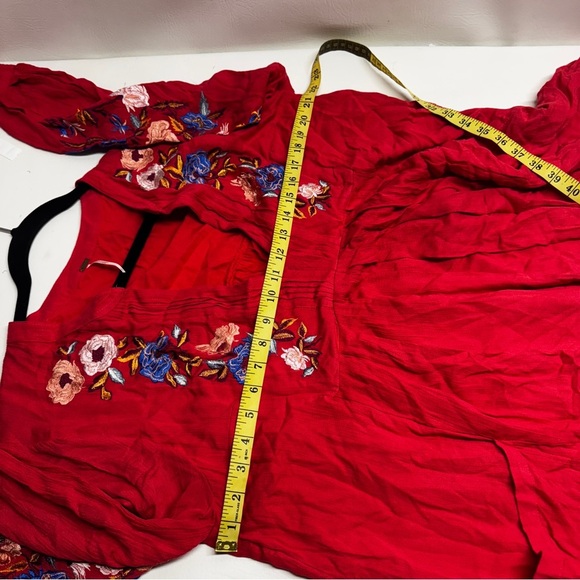 Free people Mia Gauze Embroidered Red mini Dress size L boho - Picture 9 of 11